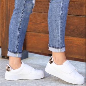 Qupid Velcro Strap Leopard Print Platform Sneakers